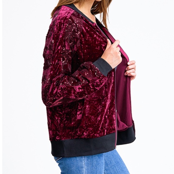 Velvet Jacket with Floral Sequin Design - Picture 5 of 8
